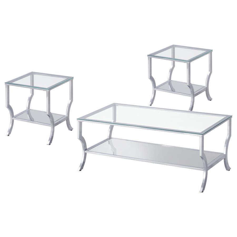 Saide 3-piece Glass Top Coffee and End Table Set Chrome view 2