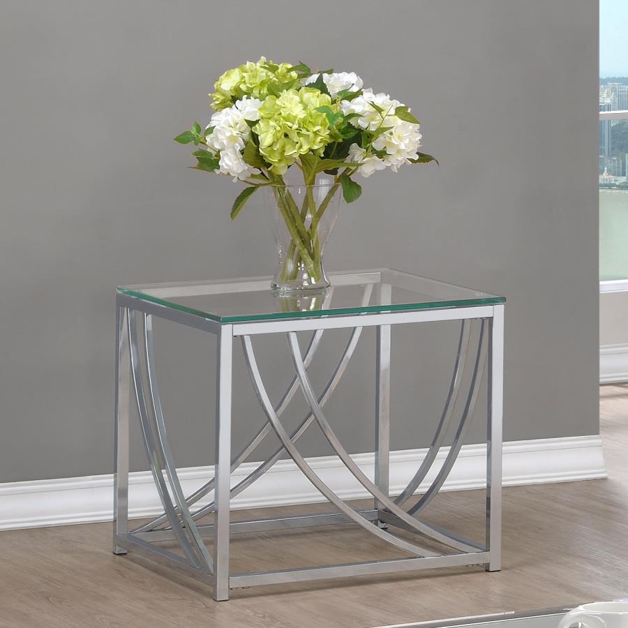 Lille Square Glass Top Side End Table Chrome view 2