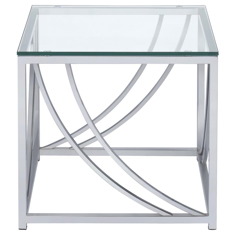 Lille Square Glass Top Side End Table Chrome view 3