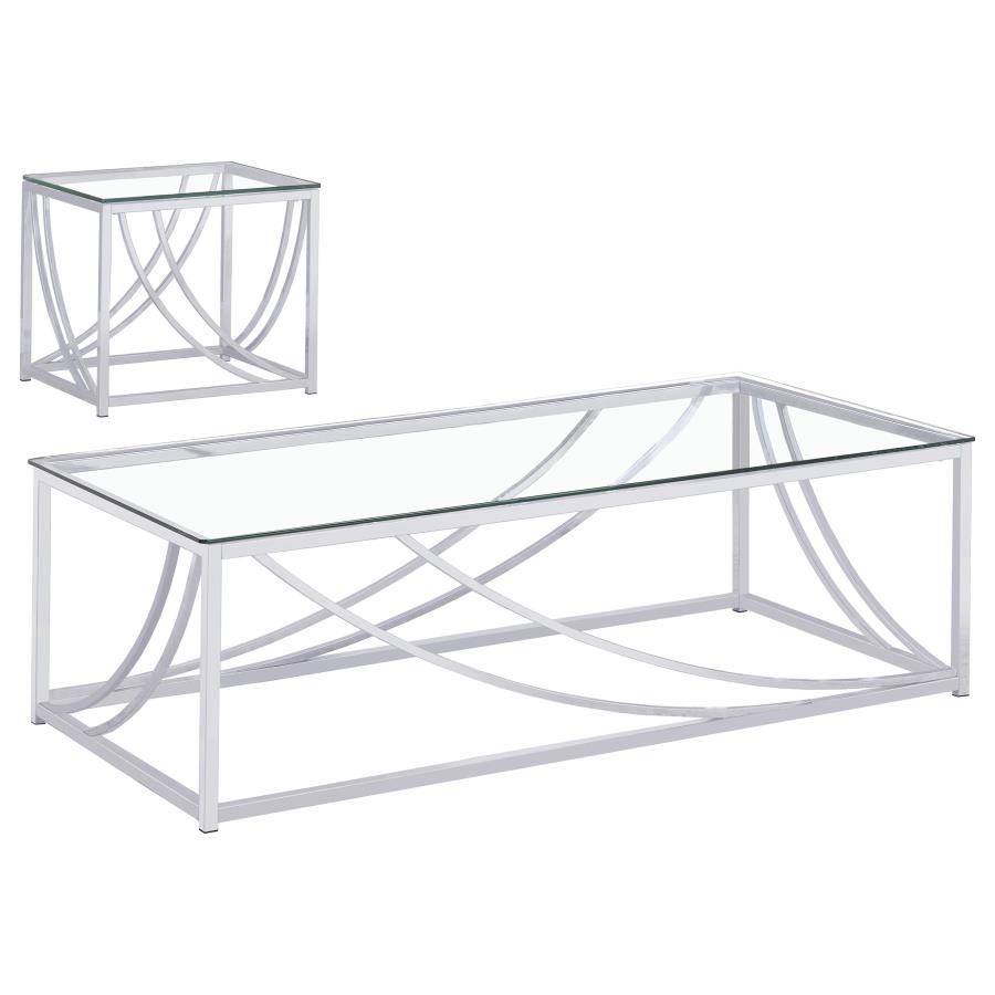 Lille 2-piece Glass Top Coffee And End Table Set Chrome view 2