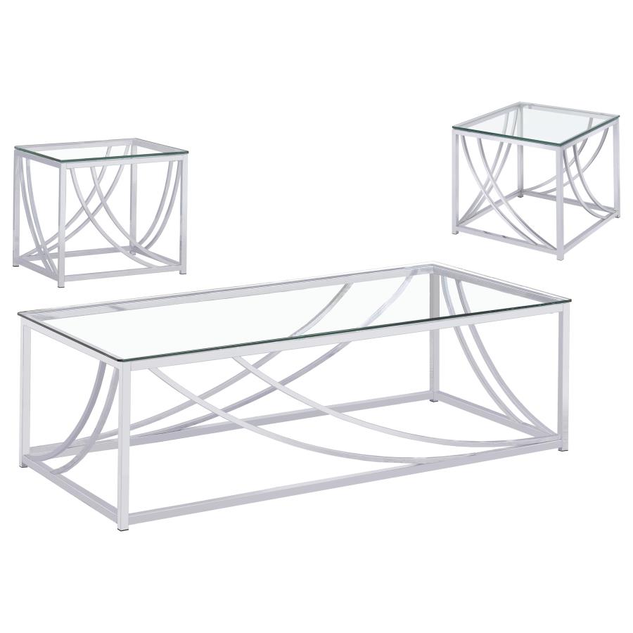 Lille 3-piece Glass Top Coffee And End Table Set Chrome view 2