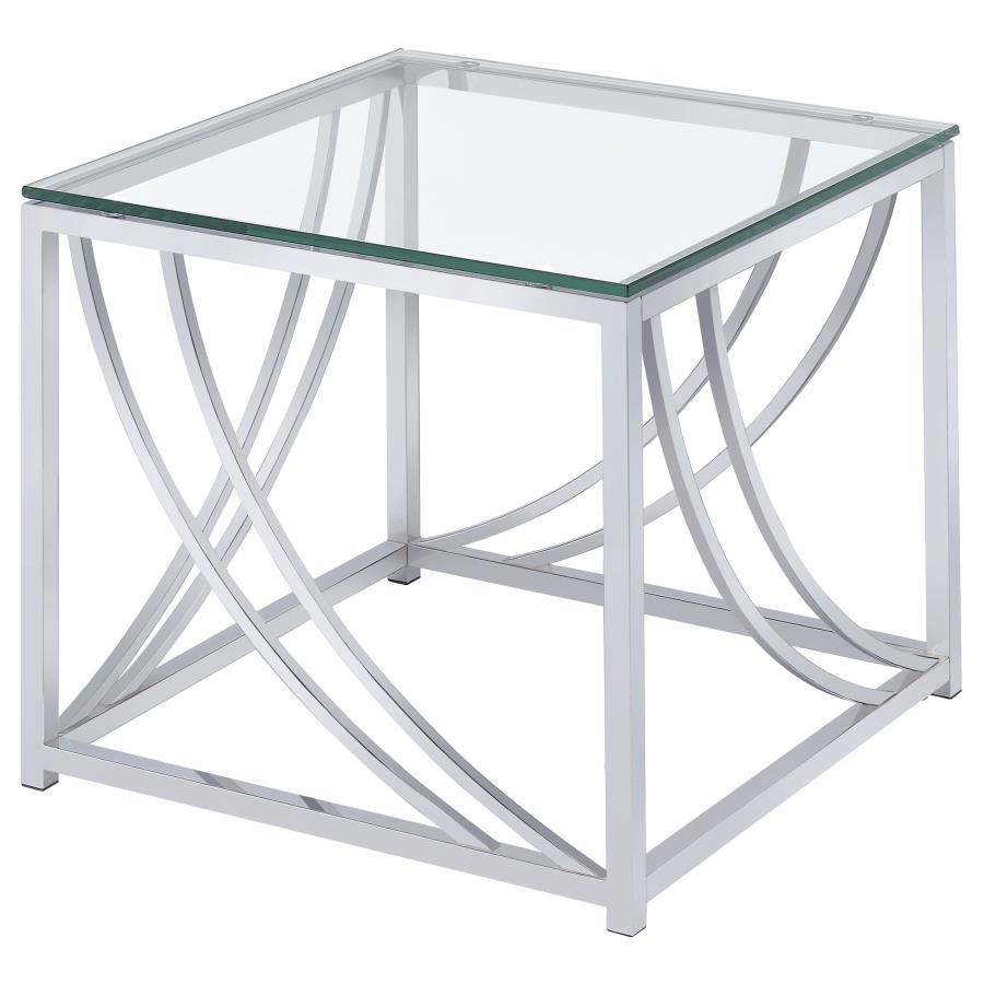 Lille 3-piece Glass Top Coffee And End Table Set Chrome view 3