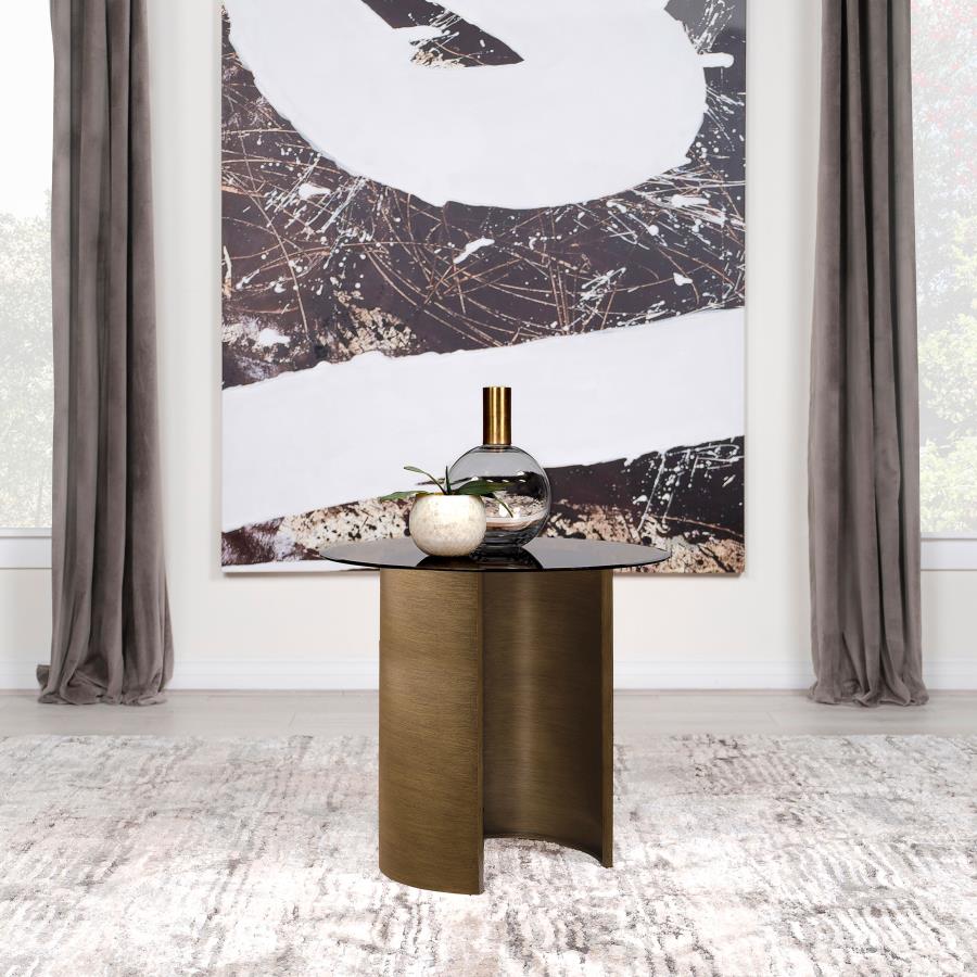 Morena Round Tawny Glass Top Side End Table Brushed Bronze view 2