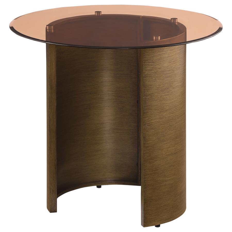 Morena Round Tawny Glass Top Side End Table Brushed Bronze view 4