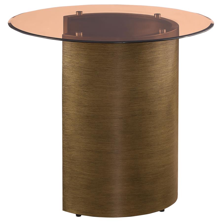 Morena Round Tawny Glass Top Side End Table Brushed Bronze view 5