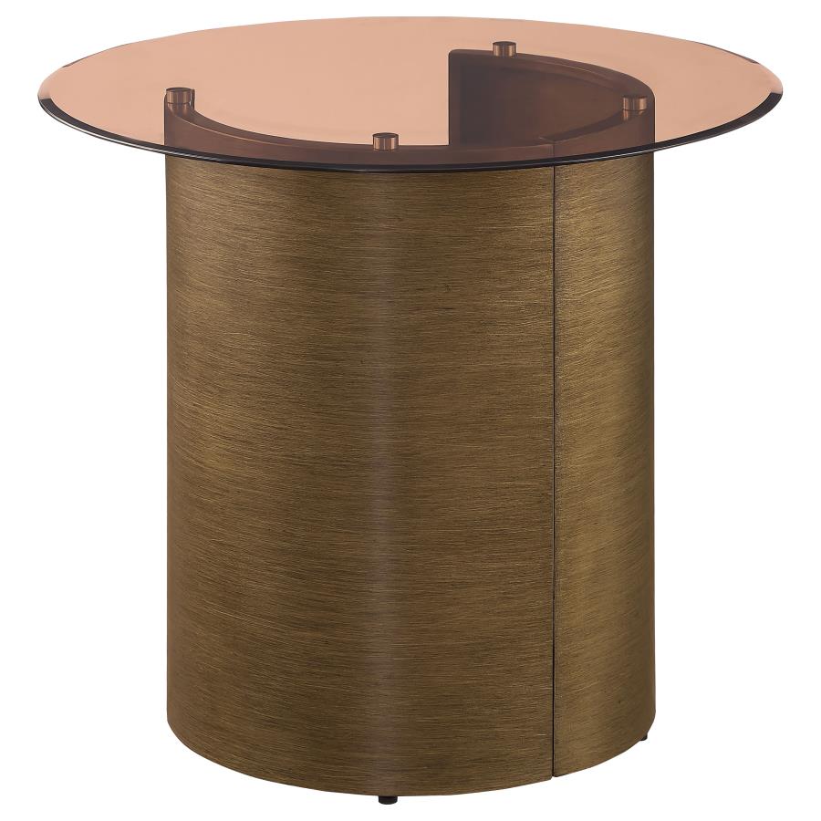 Morena Round Tawny Glass Top Side End Table Brushed Bronze view 6