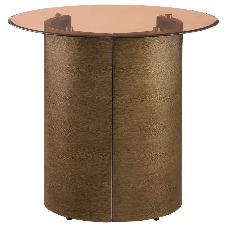 Morena Round Tawny Glass Top Side End Table Brushed Bronze view 7