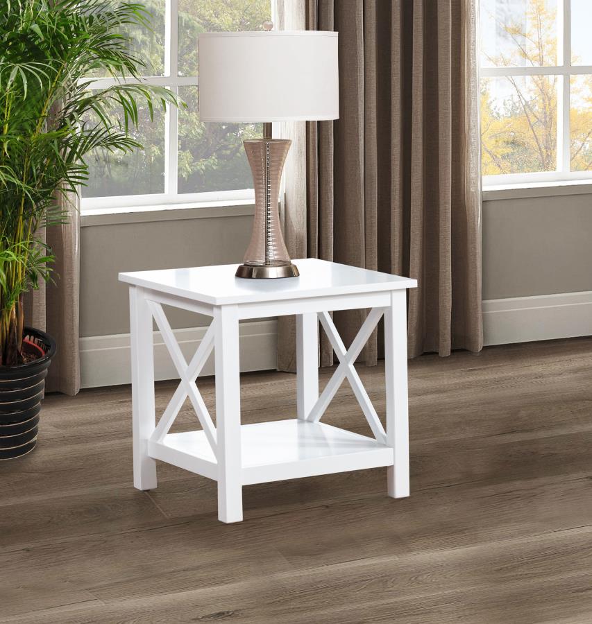 Skyview Square Pine Wood Side End Table with Shelf White view 2