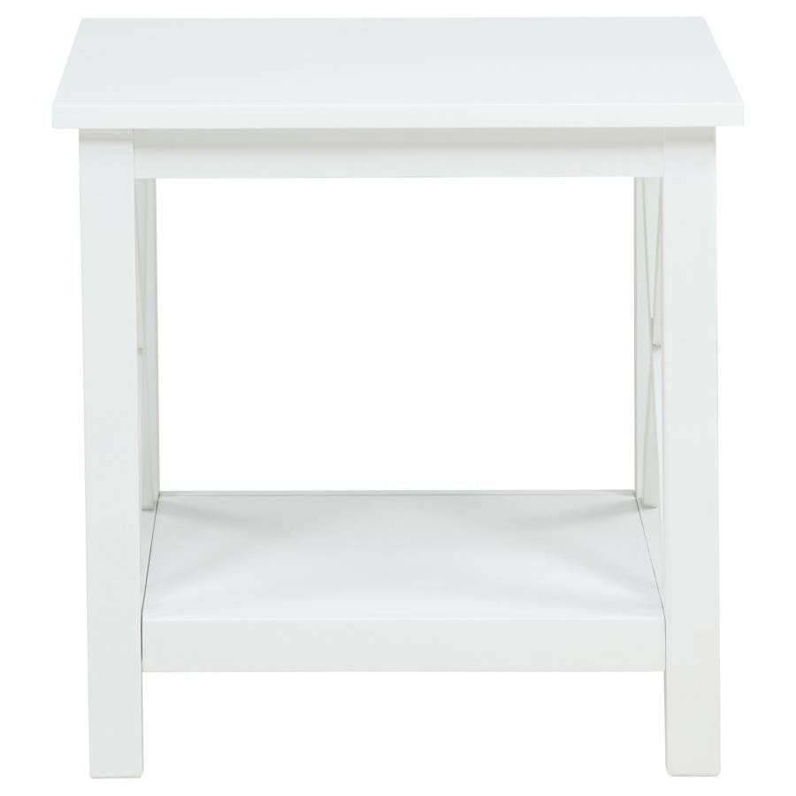 Skyview Square Pine Wood Side End Table with Shelf White view 3