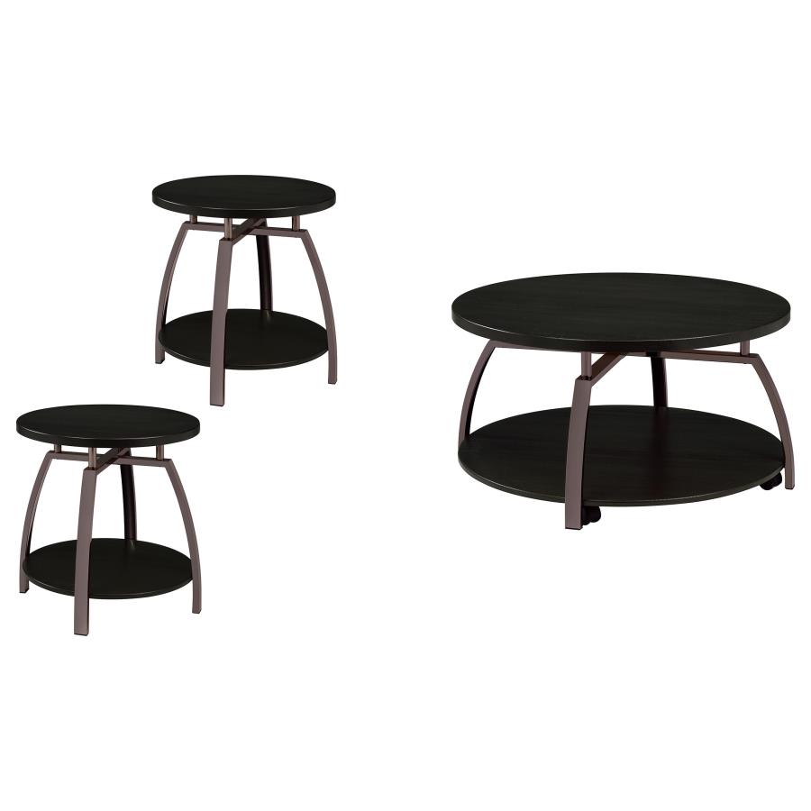 Dacre 3-piece Round Coffee and End Table Set Dark Charcoal view 2