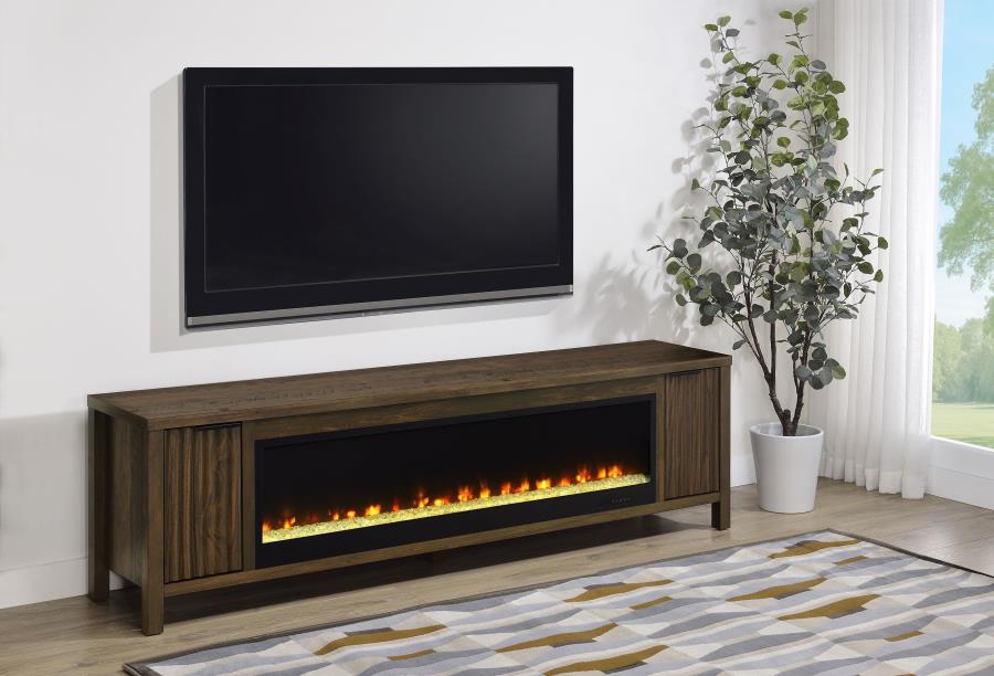 Carey 79-inch TV Stand Fireplace Media Console Dark Pine view 2