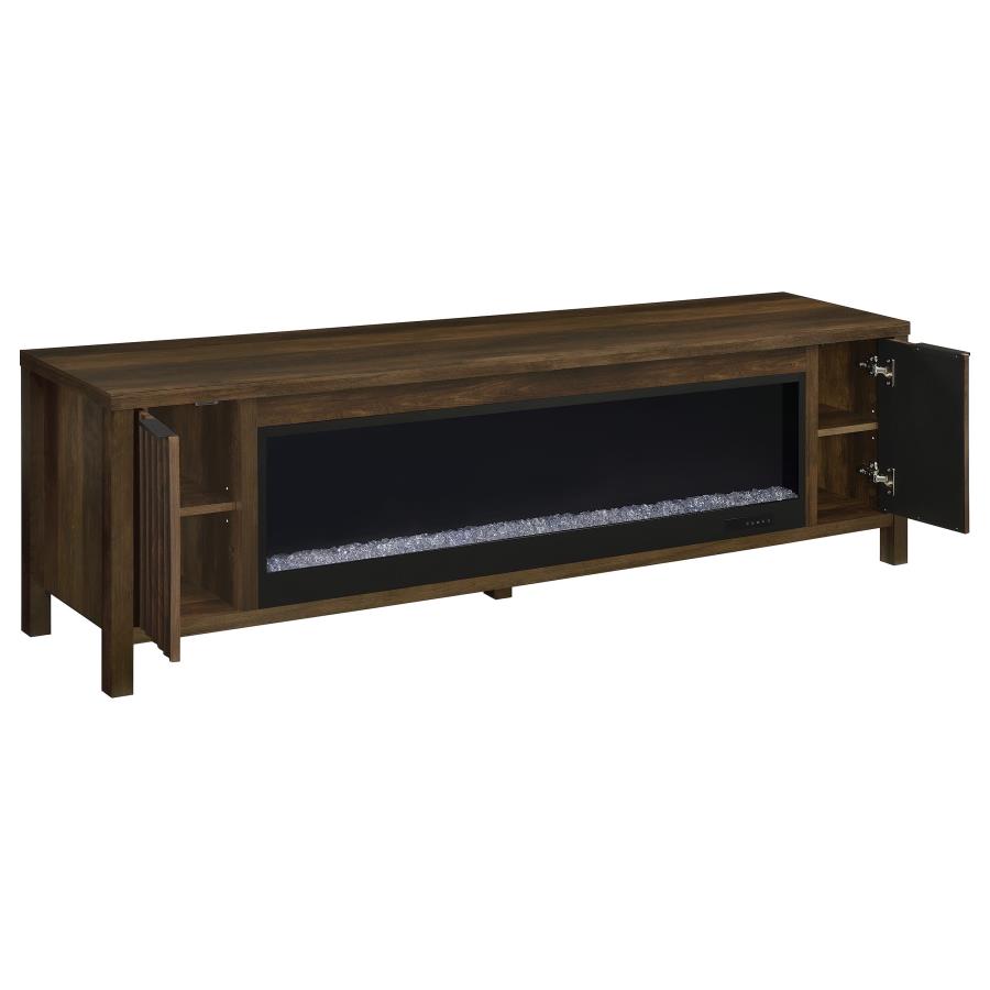 Carey 79-inch TV Stand Fireplace Media Console Dark Pine view 3