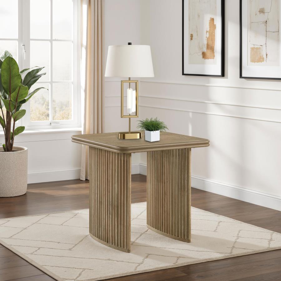 Adina Square Wood Side End Table Distressed Light Brown view 2