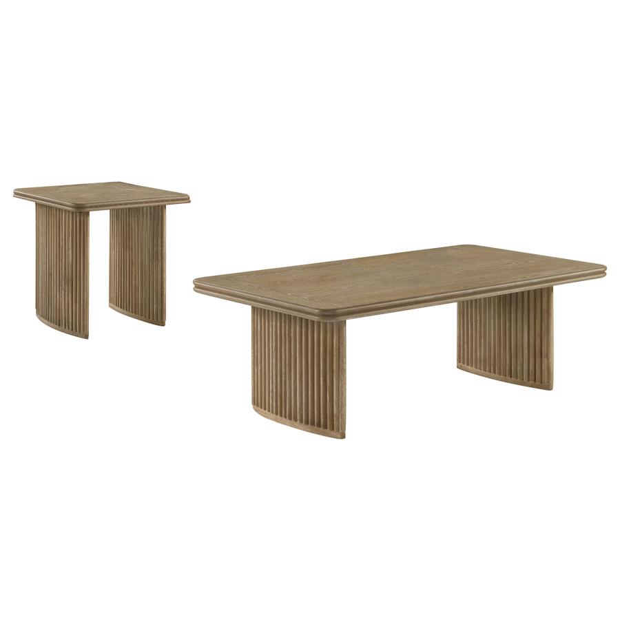 Adina 2-piece Wood Coffee Table Set Distressed Light Brown view 2