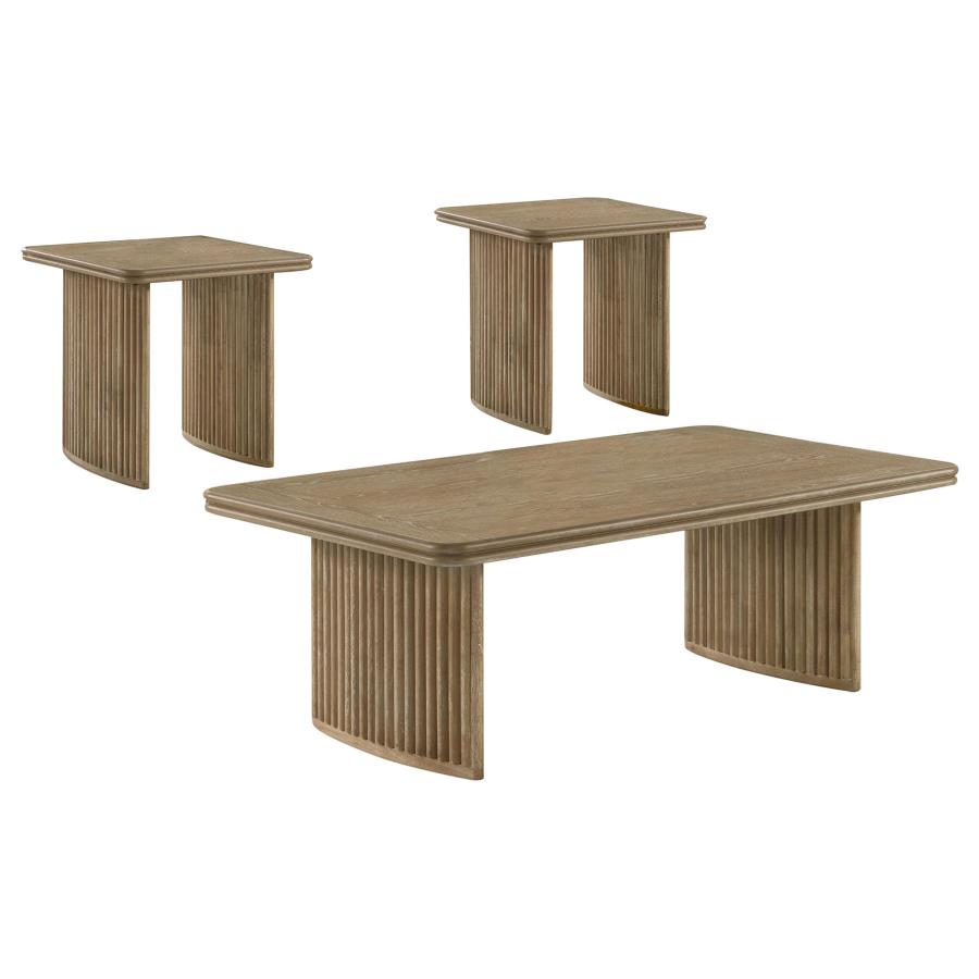 Adina 3-piece Wood Coffee Table Set Distressed Light Brown view 2