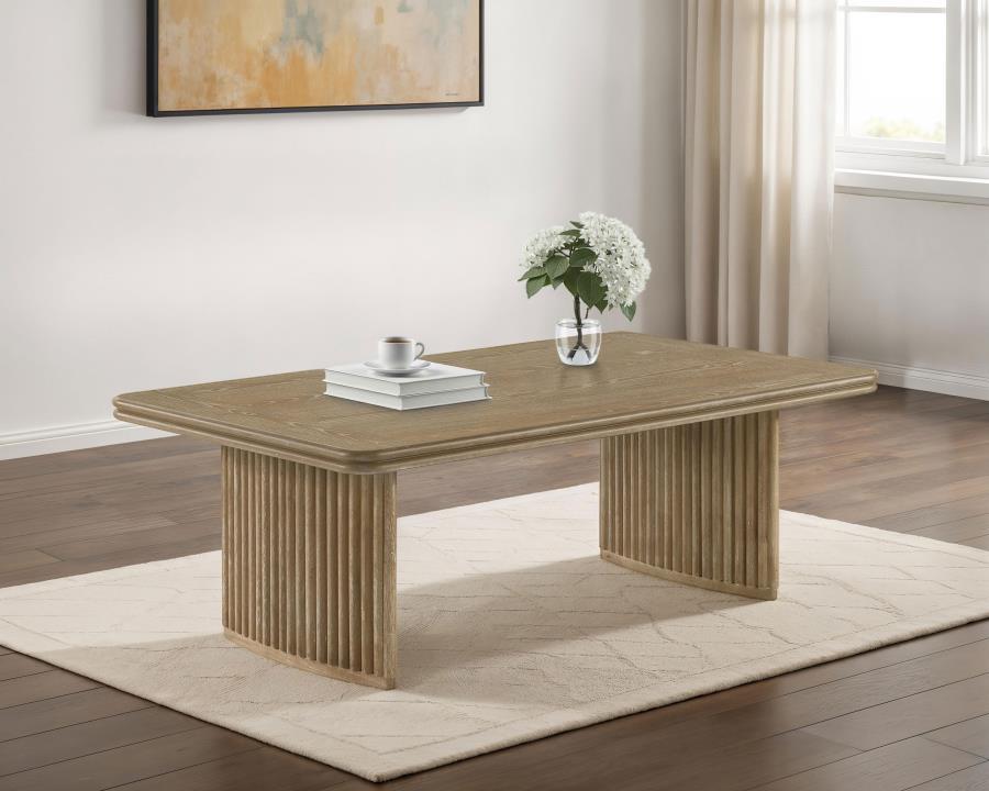Adina Rectangular Wood Coffee Table Distressed Light Brown view 2