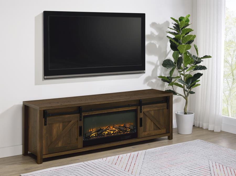 Enfield 71-inch TV Stand Fireplace Media Console Dark Pine view 2
