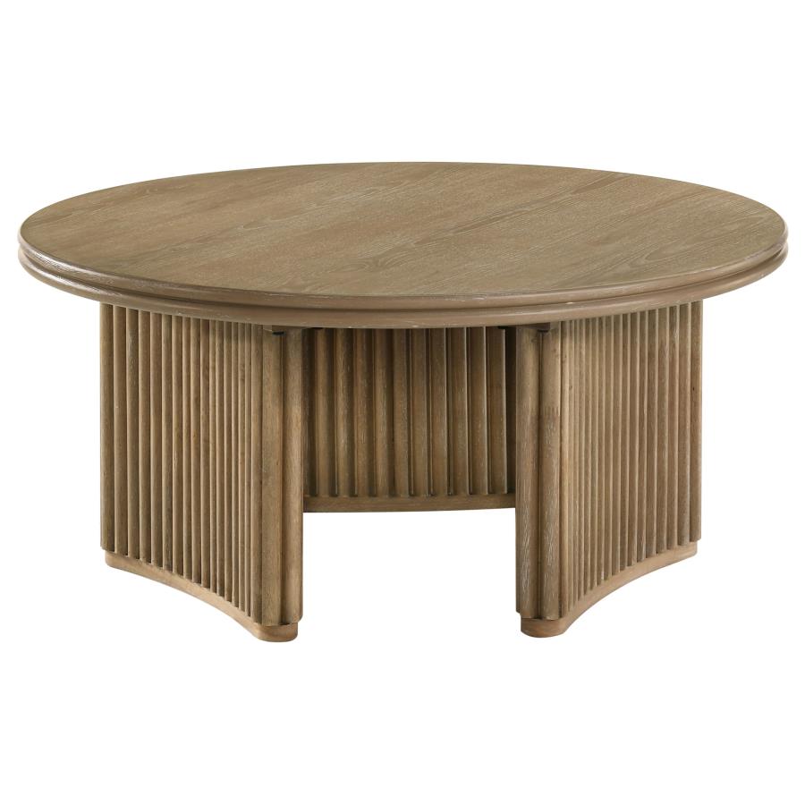 Adina 36-inch Round Wood Coffee Table Distressed Light Brown view 3