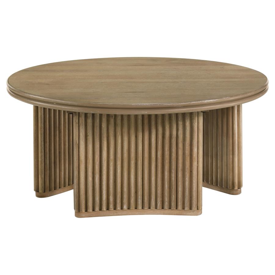 Adina 36-inch Round Wood Coffee Table Distressed Light Brown view 4