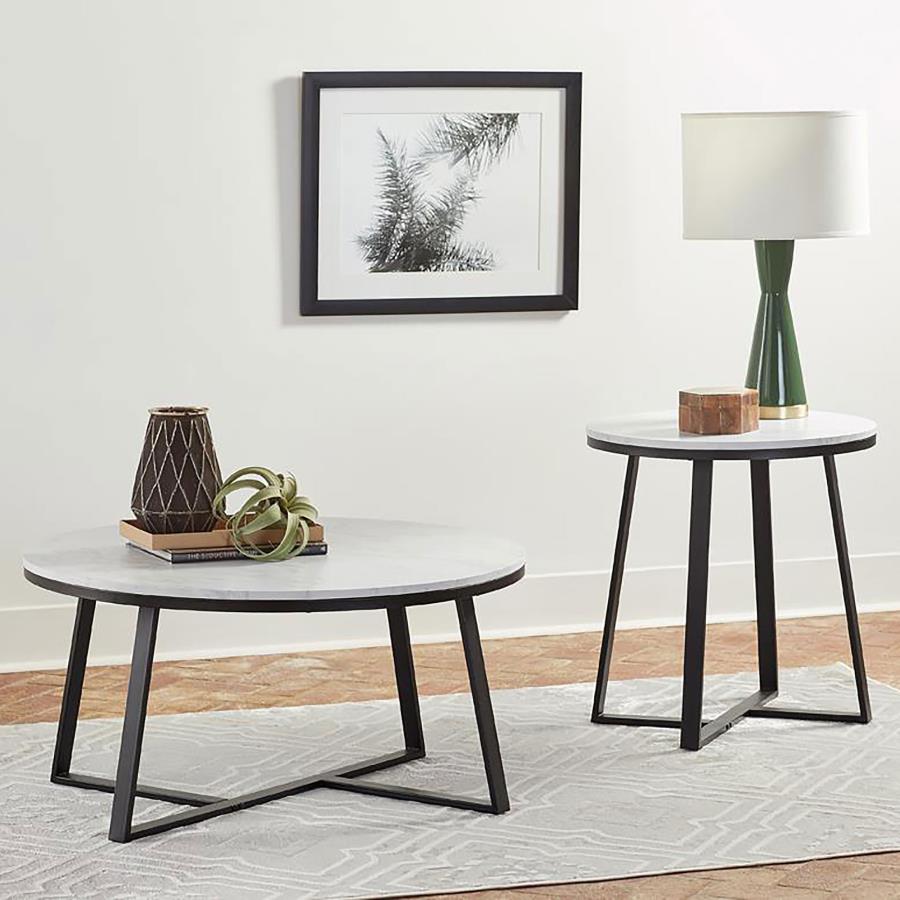 Hugo Round Faux Marble Coffee Table White and Matte Black view 4