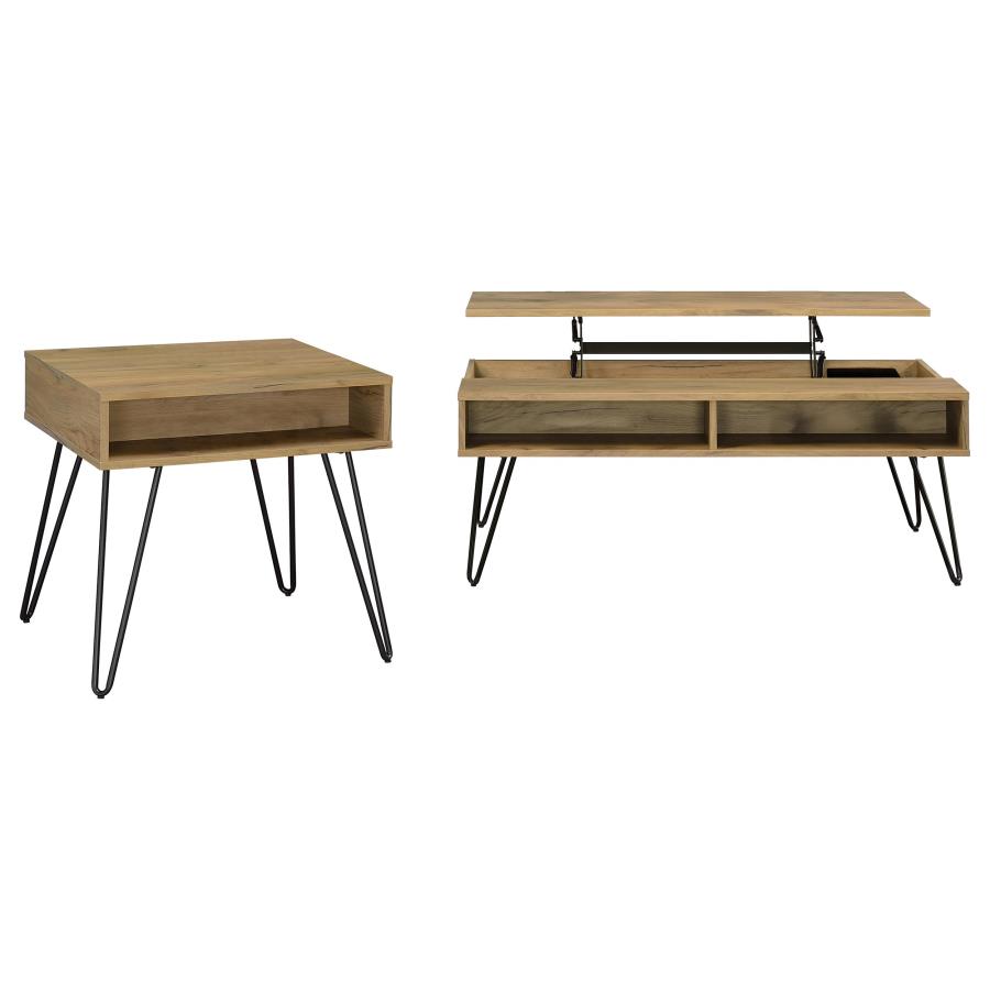 Fanning 2-piece Lift Top Coffee and End Table Set Golden Oak view 2