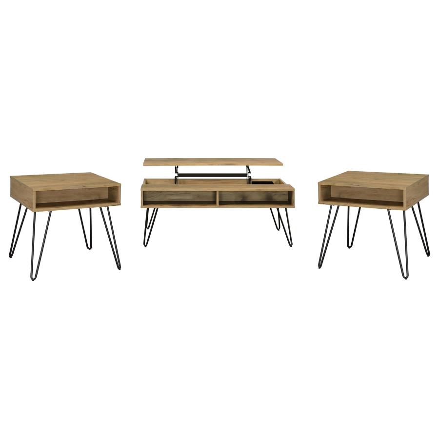 Fanning 3-piece Lift Top Coffee and End Table Set Golden Oak view 2