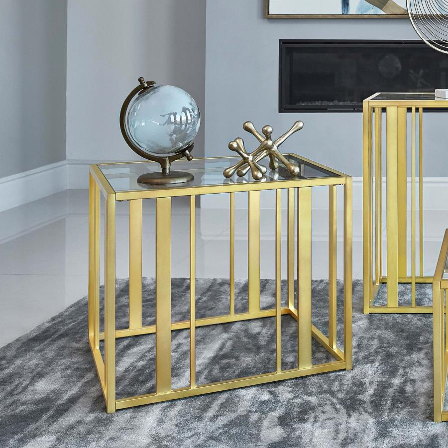 Adri Rectangular Glass Top Side End Table Matte Brass view 2