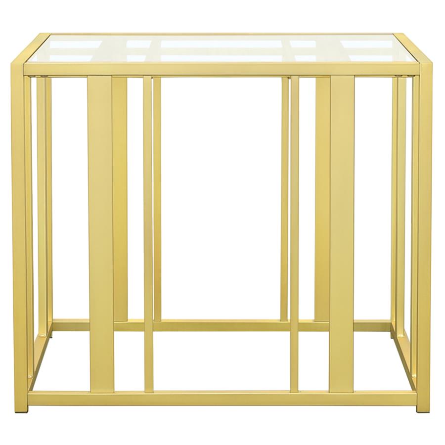 Adri Rectangular Glass Top Side End Table Matte Brass view 3