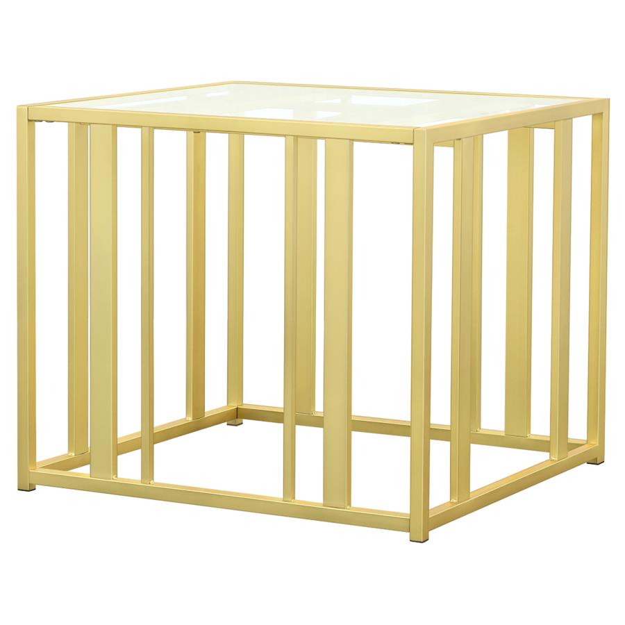 Adri Rectangular Glass Top Side End Table Matte Brass view 4