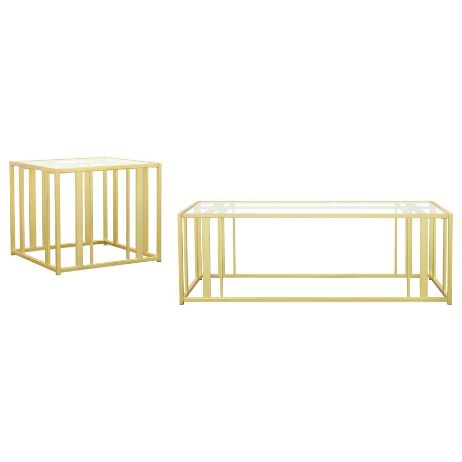 Adri 2-piece Coffee and End Table Set Matte Brass view 2