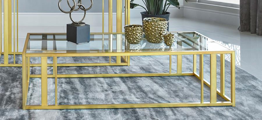 Adri Rectangular Glass Top Coffee Table Matte Brass view 2