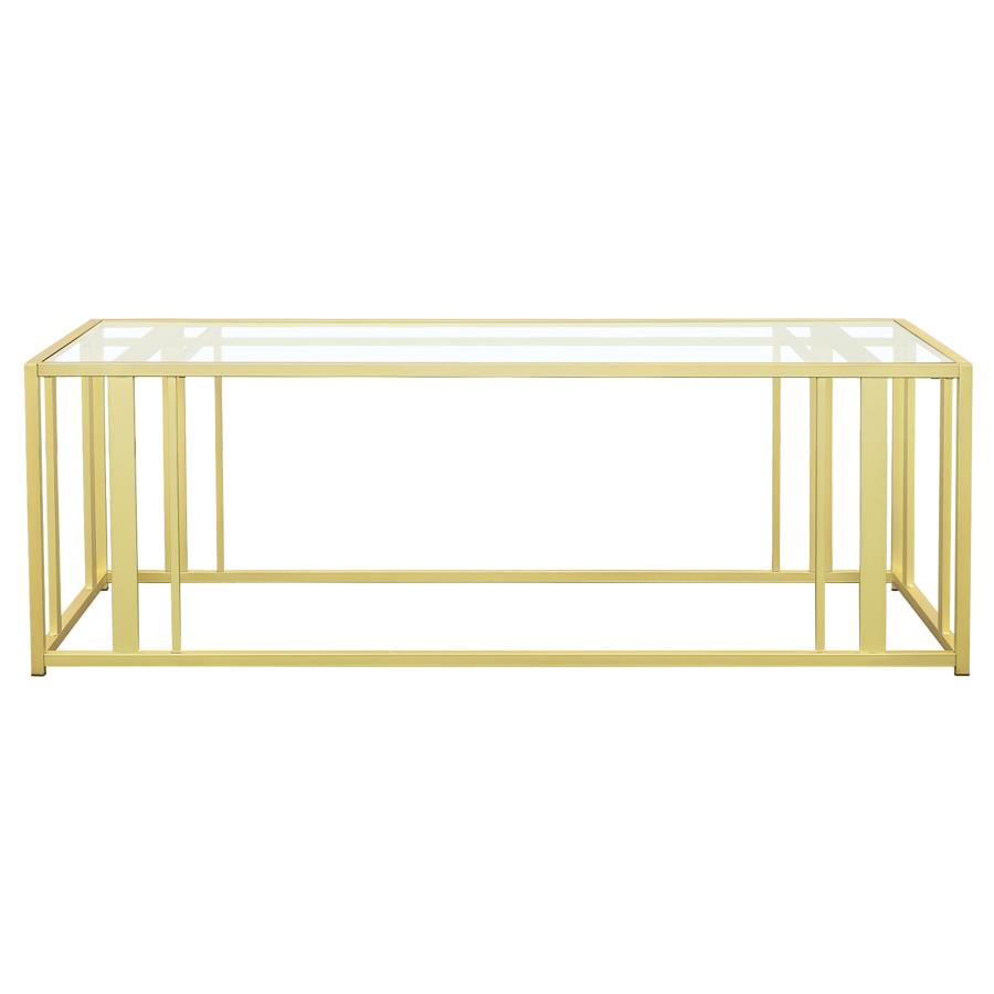 Adri Rectangular Glass Top Coffee Table Matte Brass view 3