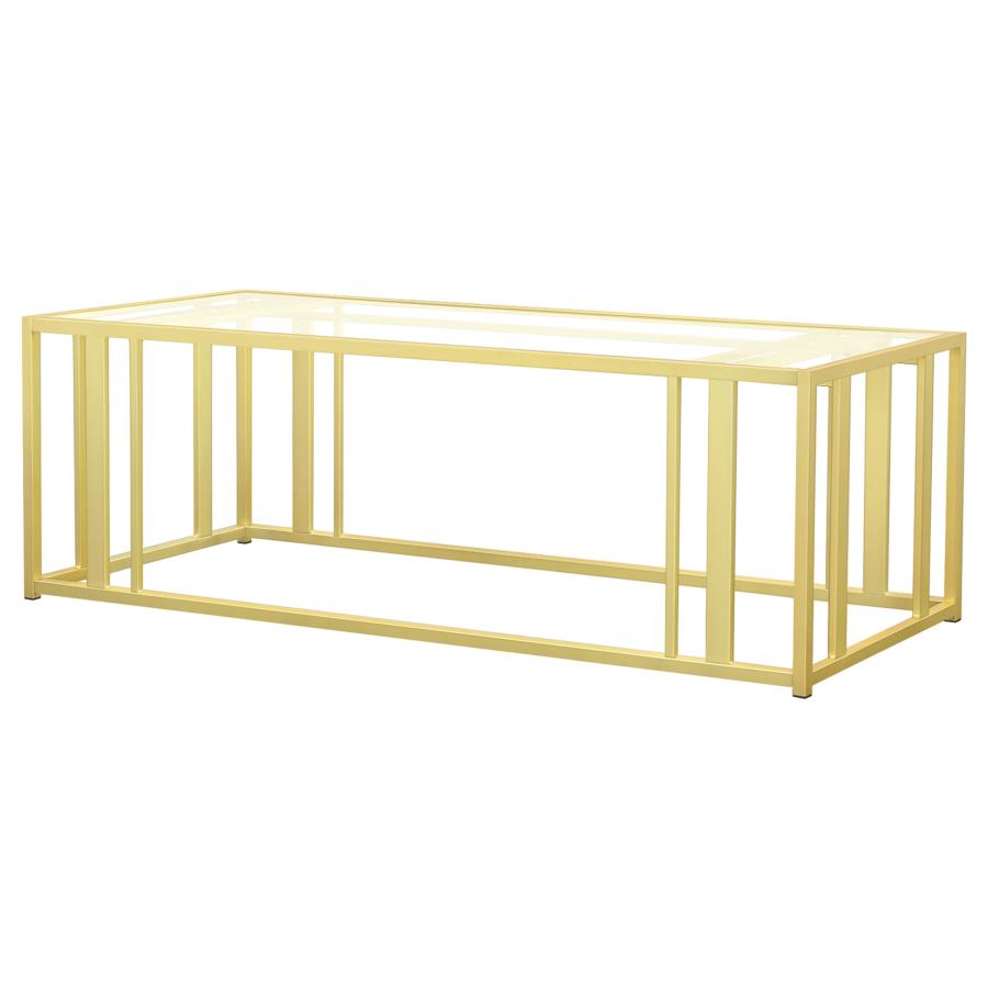 Adri Rectangular Glass Top Coffee Table Matte Brass view 4