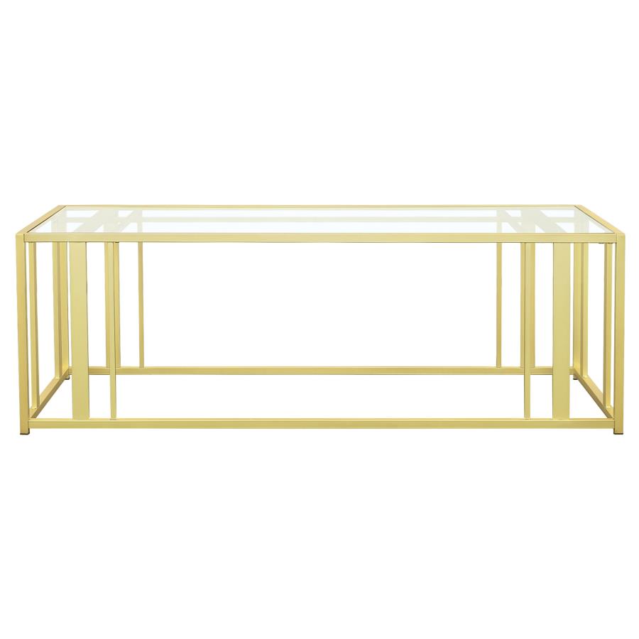 Adri Rectangular Glass Top Coffee Table Matte Brass view 6