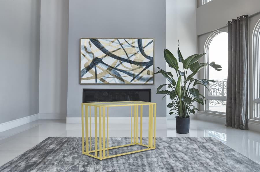 Adri Glass Top Entryway Console Table Matte Brass view 2