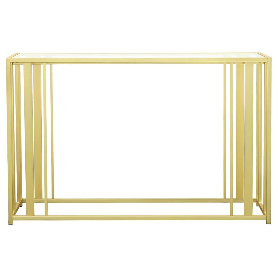 Adri Glass Top Entryway Console Table Matte Brass view 3