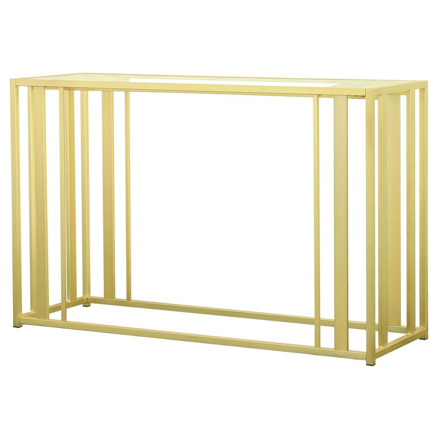 Adri Glass Top Entryway Console Table Matte Brass view 3