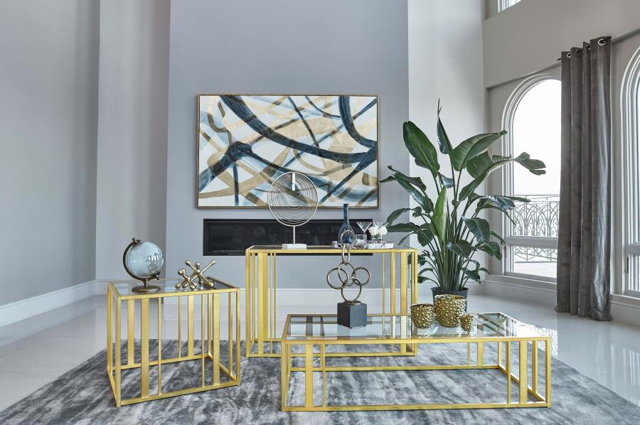 Adri Glass Top Entryway Console Table Matte Brass view 7