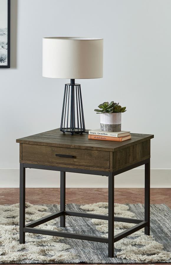 Byers 1-drawer Square Engineered Wood End Table Brown Oak view 2