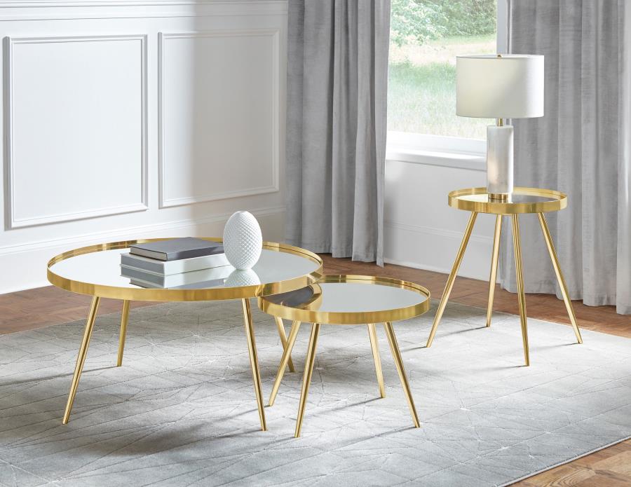 Kaelyn Round Mirror Top End Side Table Gold view 4