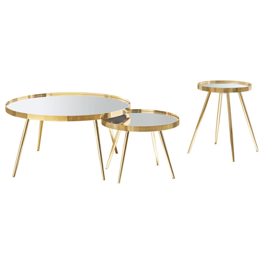 Kaelyn 3-piece Round Coffee and End Table Set Gold view 2