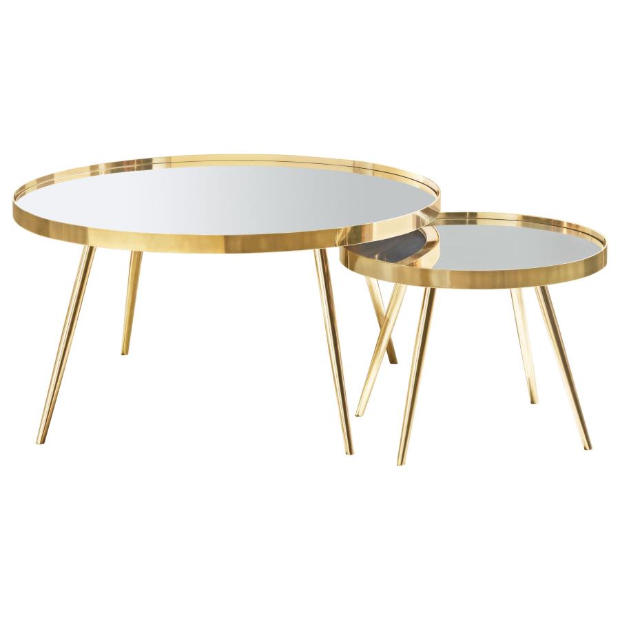 Kaelyn 3-piece Round Coffee and End Table Set Gold view 4