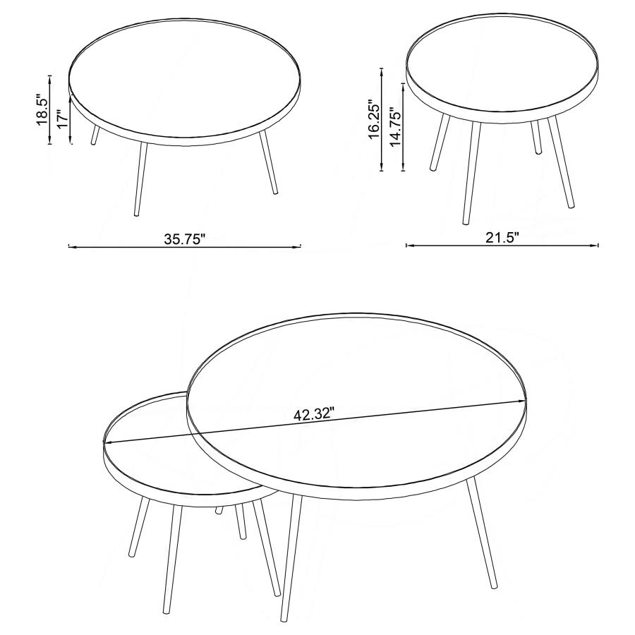 Kaelyn 2-piece Round Mirror Top Nesting Coffee Table Gold view 3