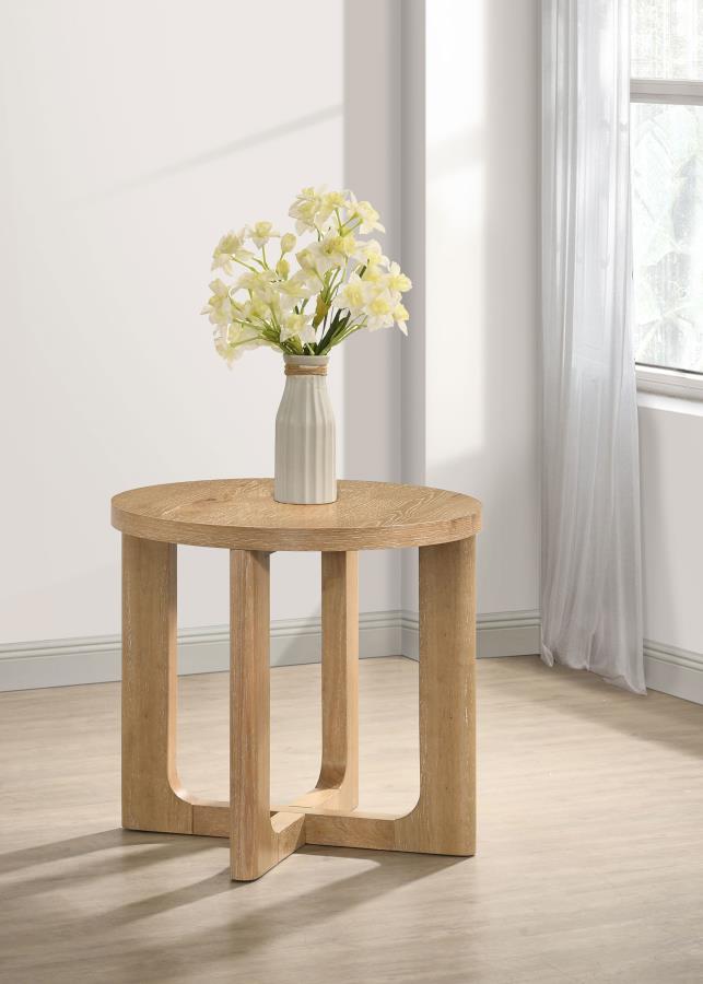 Kessler Round Sculptural Wood End Table Light Oak view 2