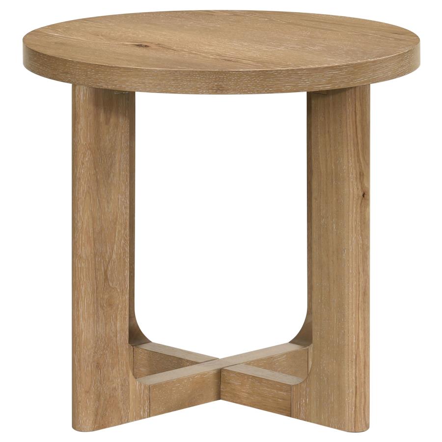 Kessler Round Sculptural Wood End Table Light Oak view 3