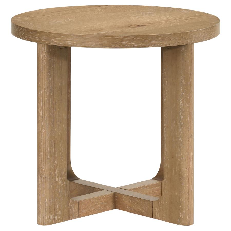 Kessler Round Sculptural Wood End Table Light Oak view 4