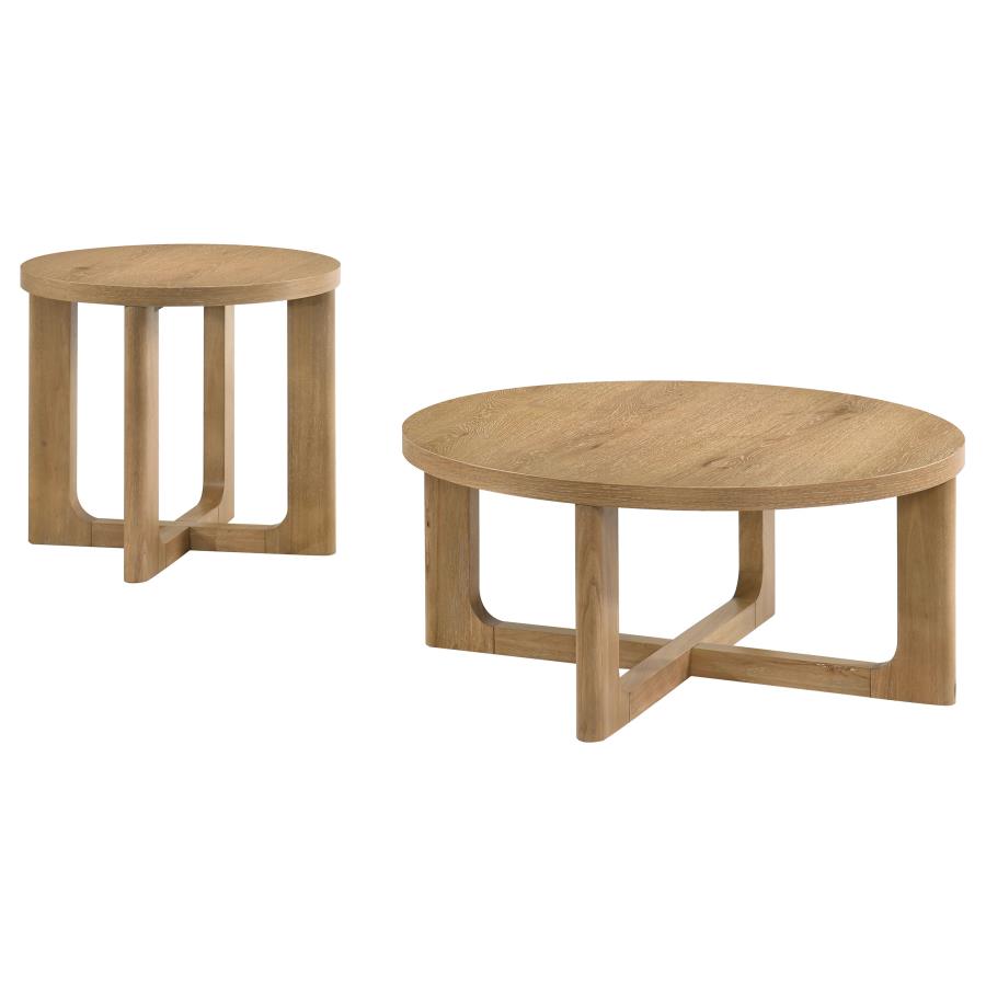 Kessler 2-piece Round Sculptural Wood Coffee Table Set Light Oak view 2