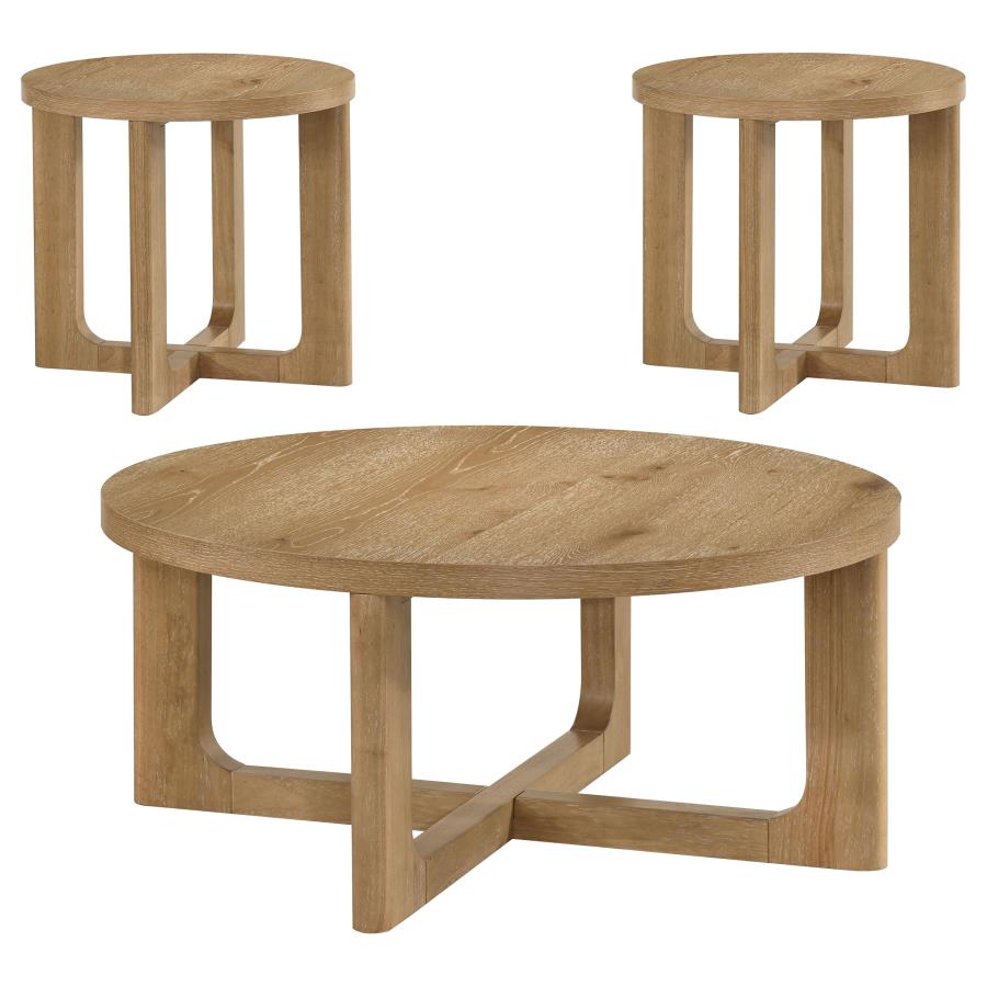 Kessler 3-piece Round Sculptural Wood Coffee Table Set Light Oak view 2