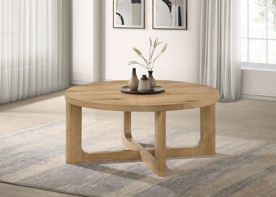 Kessler Round Sculptural Wood Coffee Table Light Oak view 2