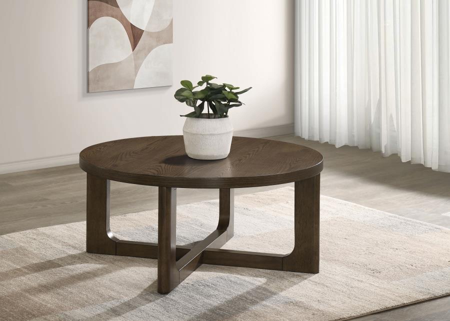Kessler Round Sculptural Wood Coffee Table Brown view 2
